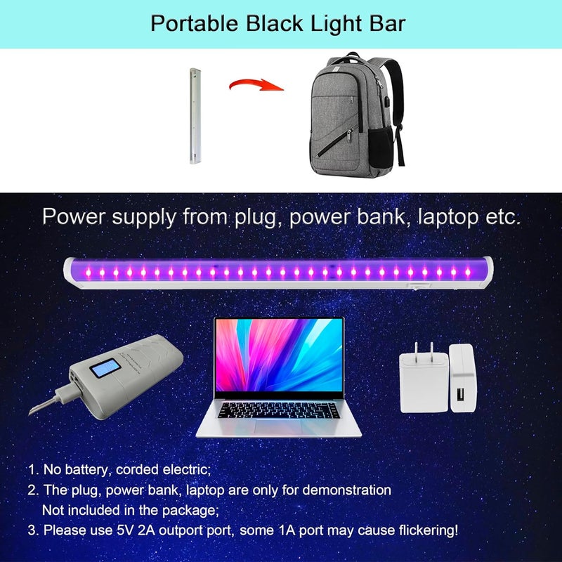 TiTo Small Black Light Bar, UV 395nm 10W 1ft USB Blacklight Lights Strip Stick Glow in The Dark Halloween Party Bedroom Decor Fluorescent Posters Body Paint Neon Display Uranium Glass Resin Curing - Image 4